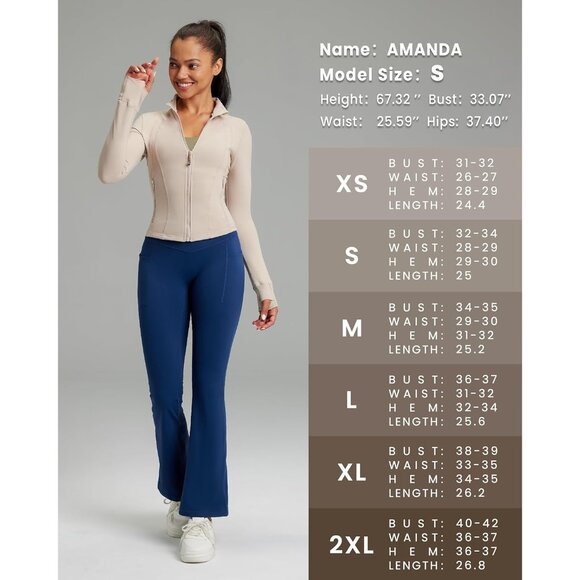 Brand New Women Almond Polyamide Zip Up BBL Fit Workout Yoga Jacket Long Sleeve - Picture 6 of 8